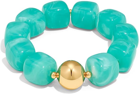 Multicolor Chunky Beaded Bracelet for Women Bold Acrylic Resin Stretch Bracelet Summer Beach Statement Bracelets Trendy Elastic Bangle Jewelry