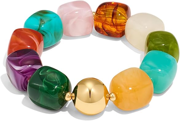 Multicolor Chunky Beaded Bracelet for Women Bold Acrylic Resin Stretch Bracelet Summer Beach Statement Bracelets Trendy Elastic Bangle Jewelry